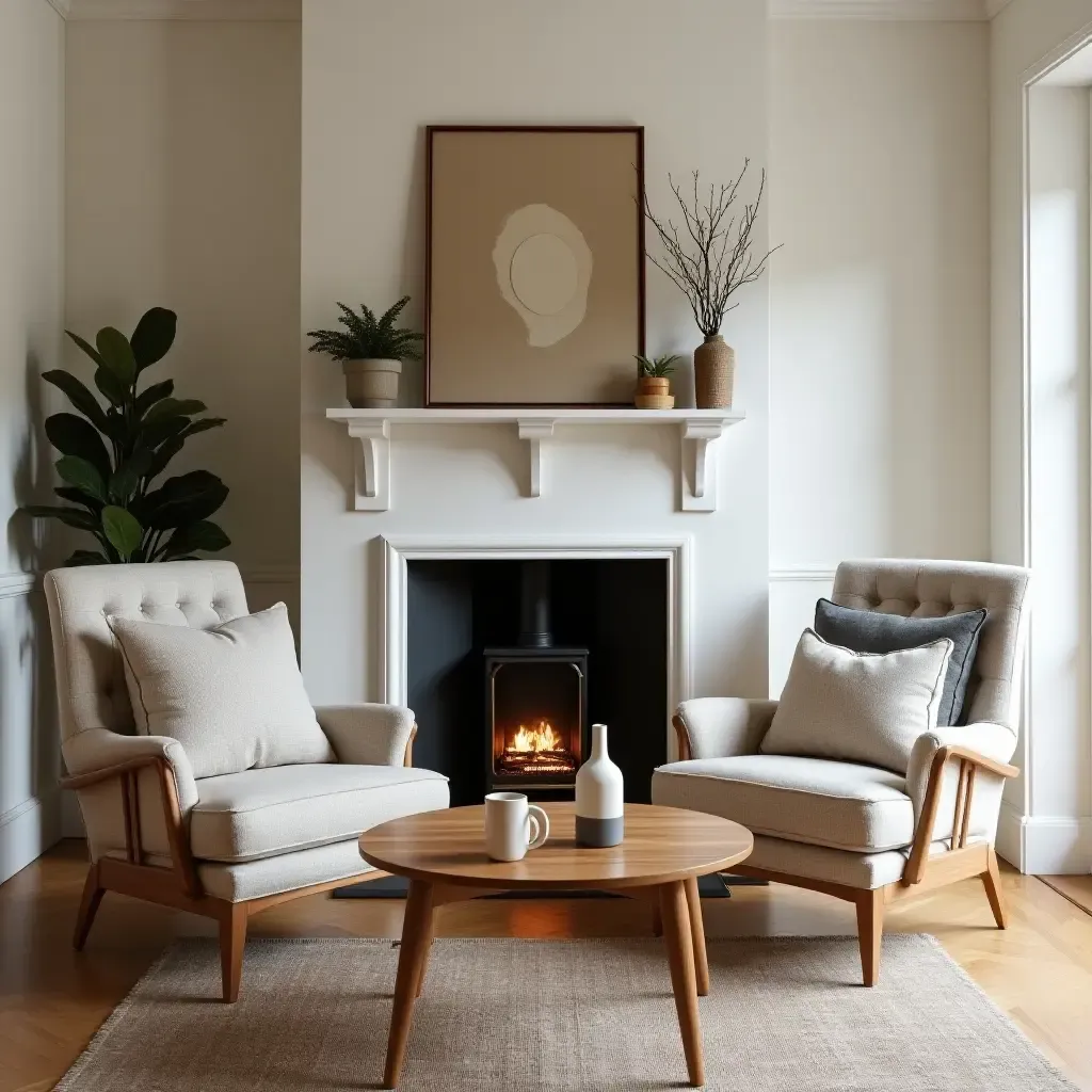 a photo of a breakfast nook with a cozy fireplace and inviting decor