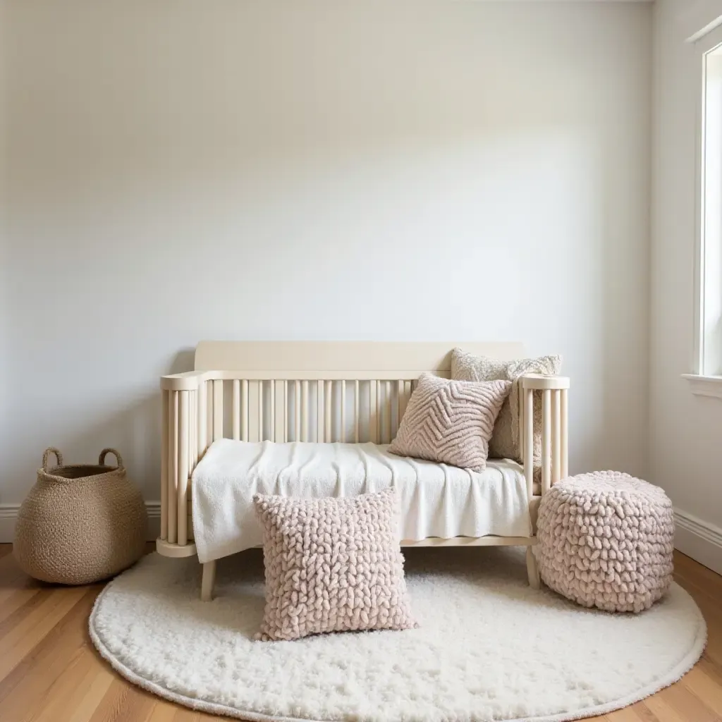 a photo of a nursery with throw pillows that invite relaxation