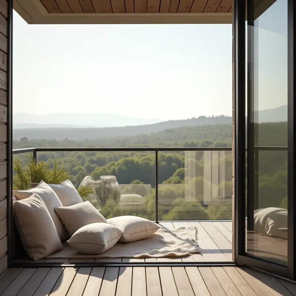 a photo of a balcony with throw pillows enhancing the view