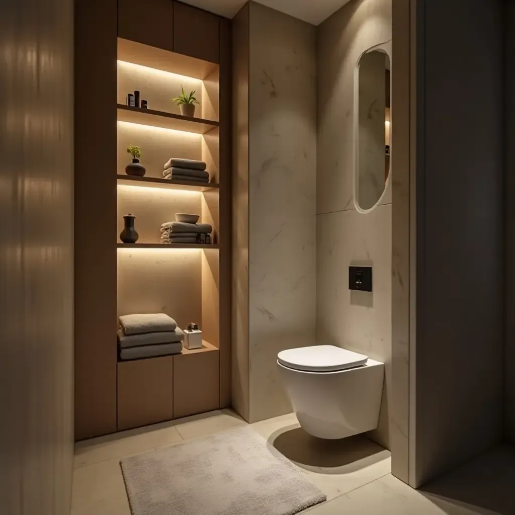 a photo of a cozy bathroom corner with a small bookshelf