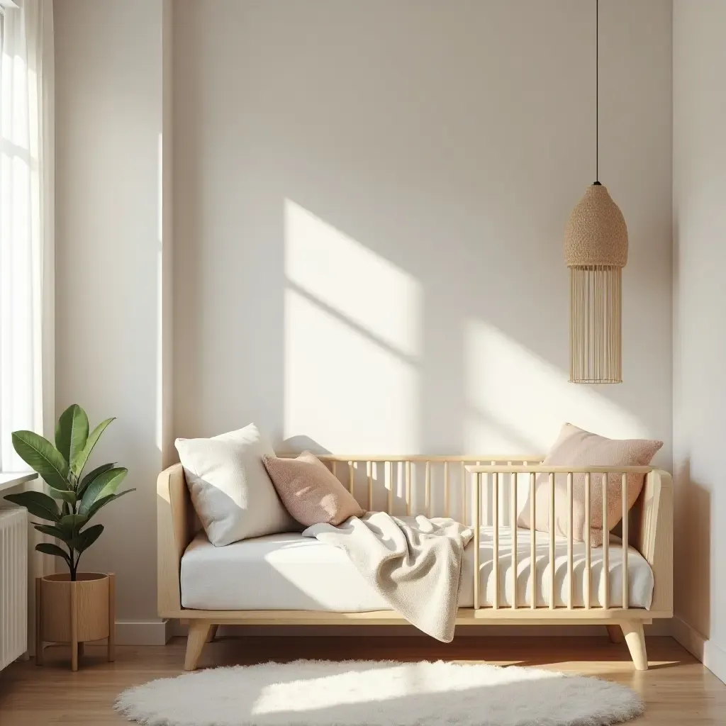 a photo of a nursery with a cozy corner for breastfeeding and relaxation