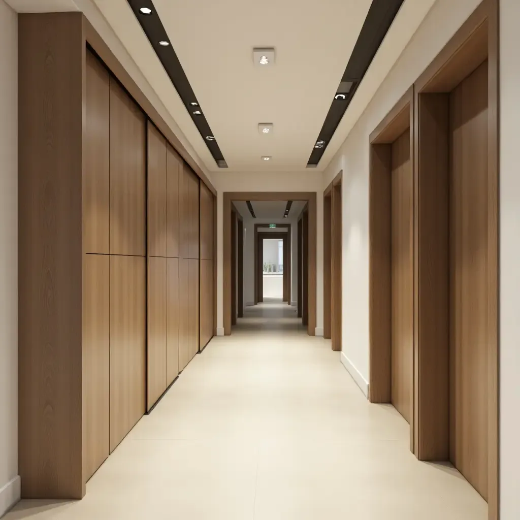 a photo of a functional corridor with sliding door storage solutions