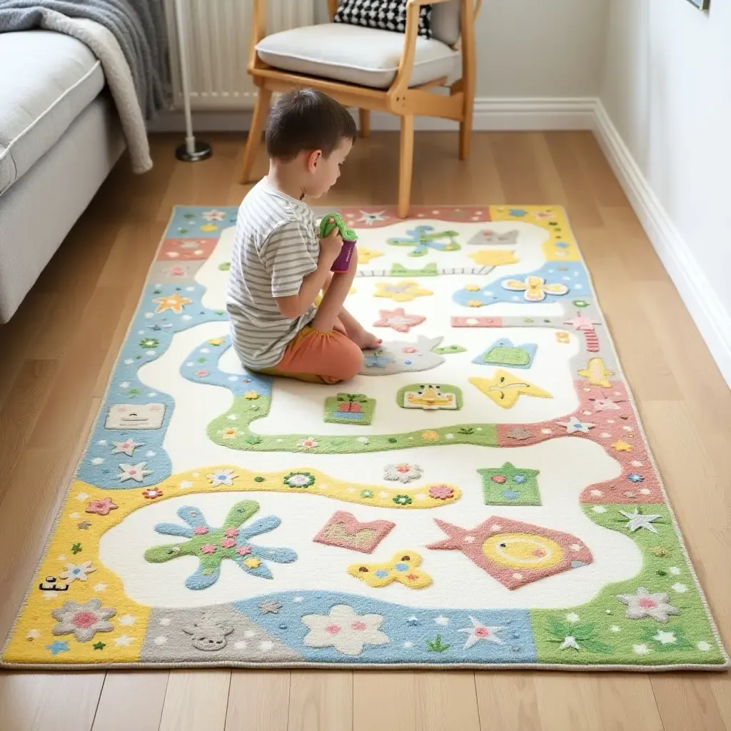 a photo of a fun, interactive rug with games printed on it