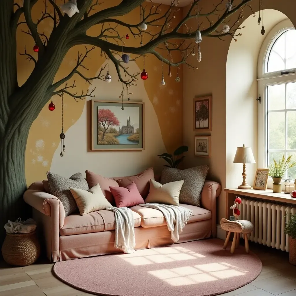 a photo of a charming fairy tale-themed reading corner