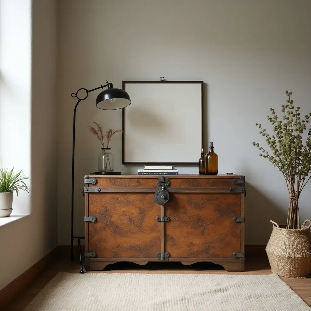 a photo of a stylish room with a decorative storage trunk