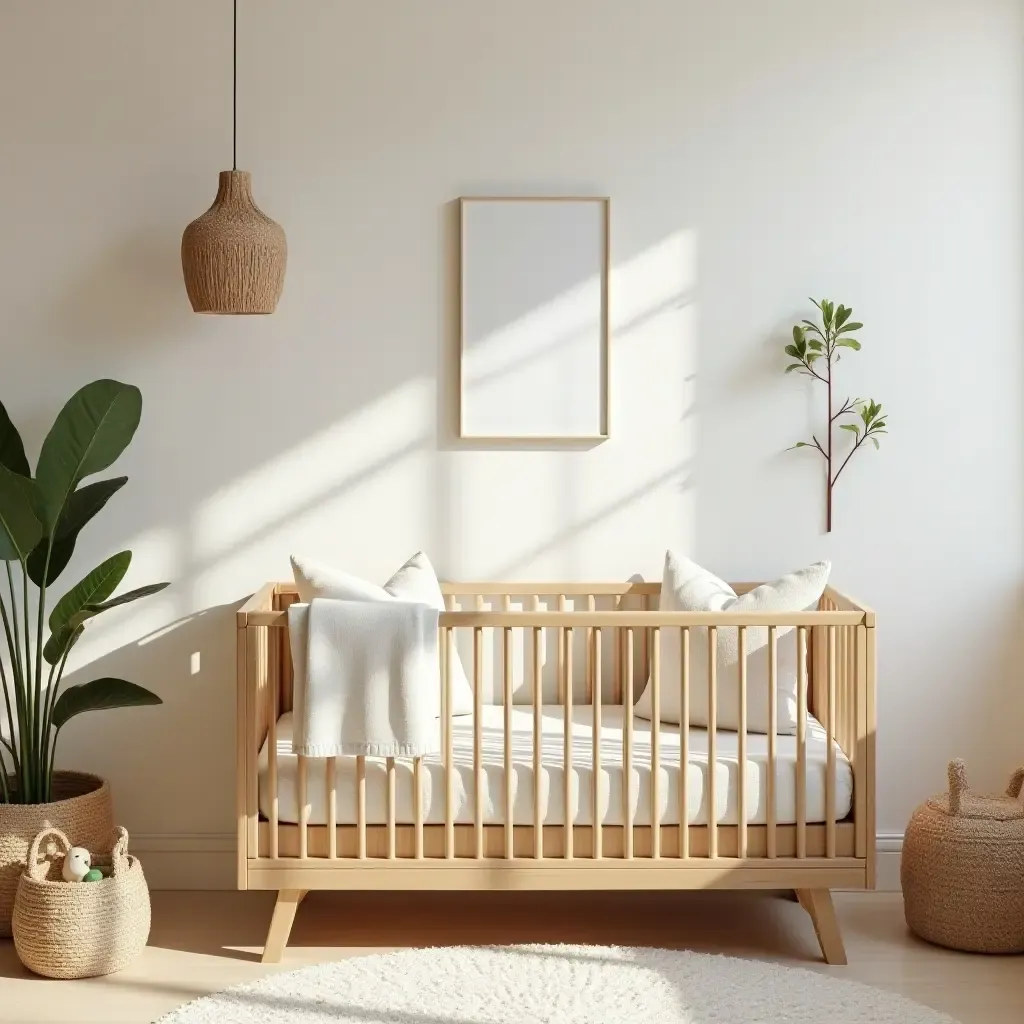 a photo of a nursery with eco-friendly decor and sustainable materials