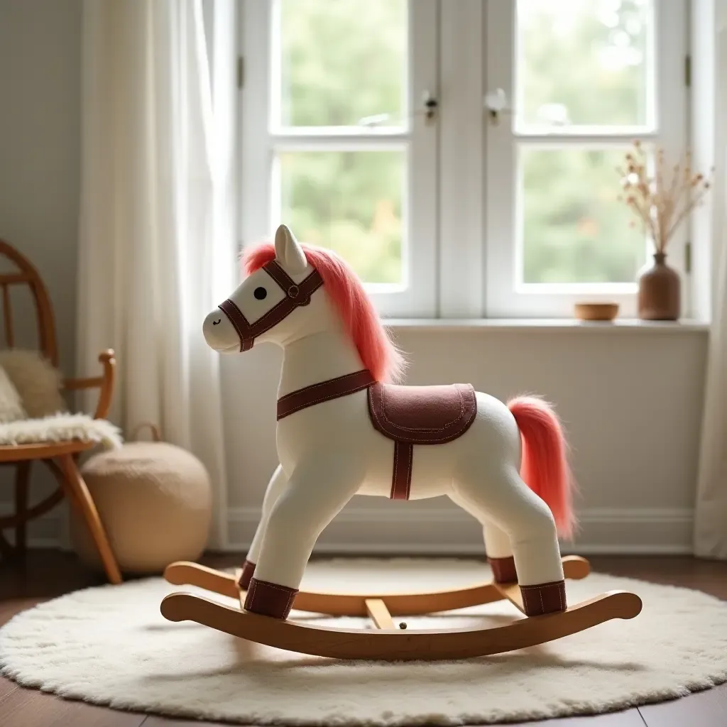 a photo of a vintage rocking horse in a cozy nursery