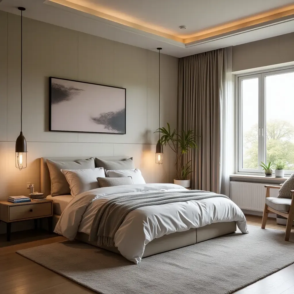 a photo of a dreamy bedroom with a mix of patterns and textures