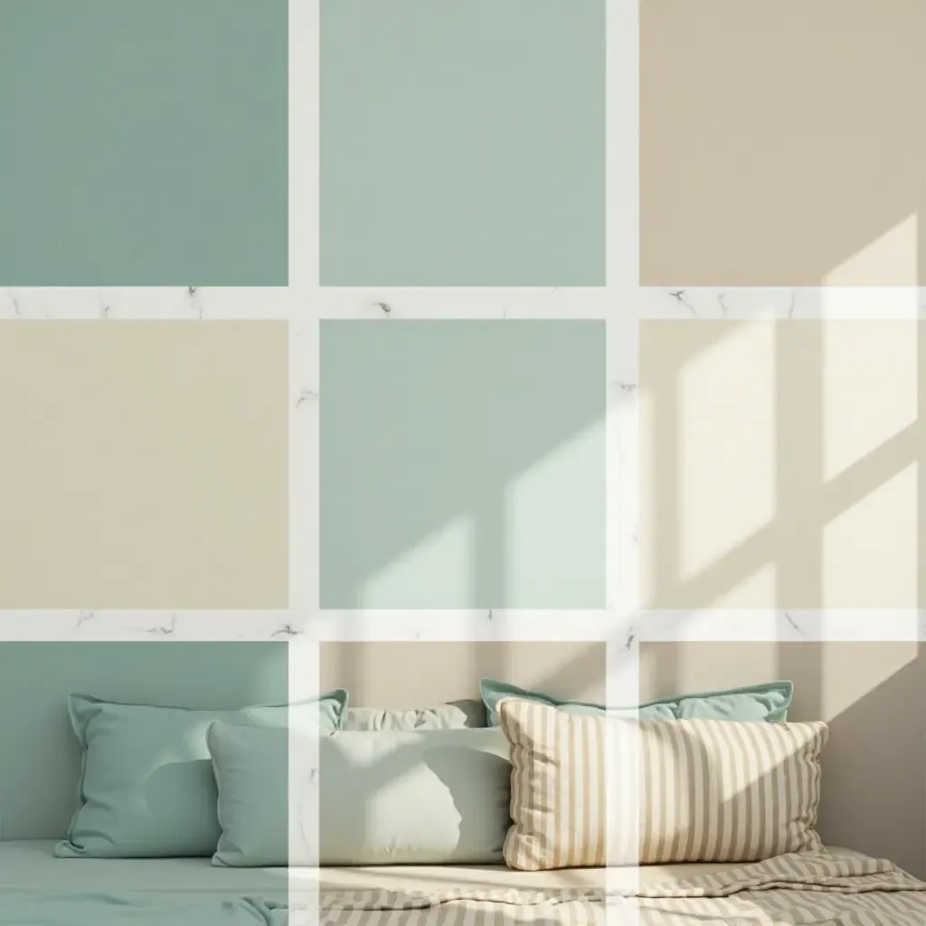 a photo of a serene aqua and sandy beige color palette for a teen&#x27;s room