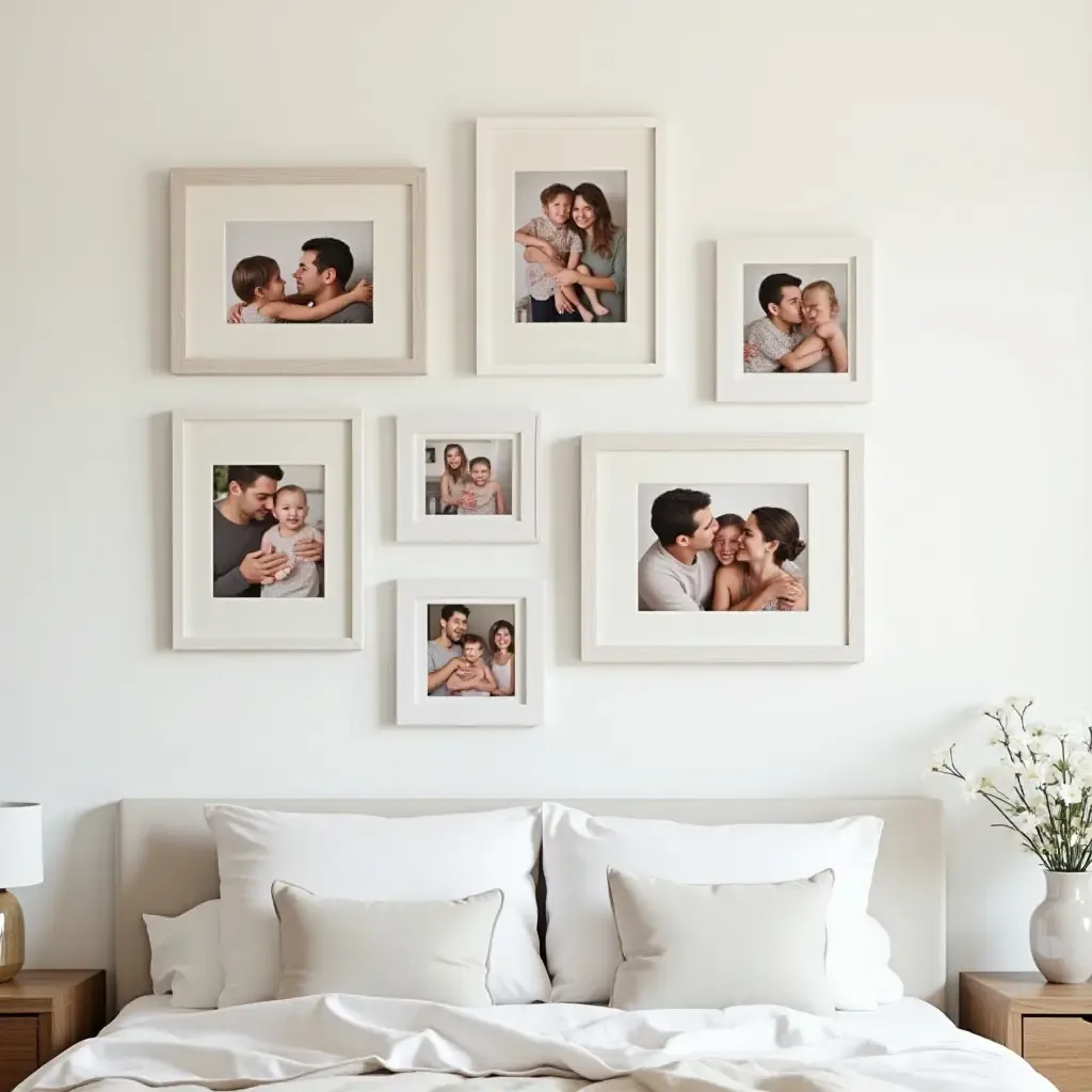 a photo of a gallery wall with framed family photos and memories