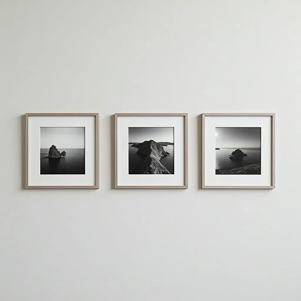 a photo of a series of black and white photos in sleek frames