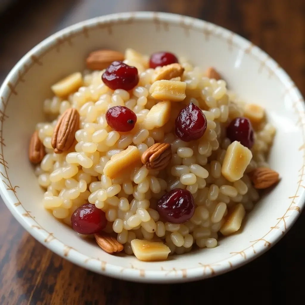 a photo of Korean yaksik sticky rice dessert with nuts and dried fruits.