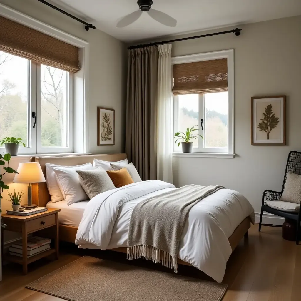 a photo of a small bedroom with a cozy reading nook