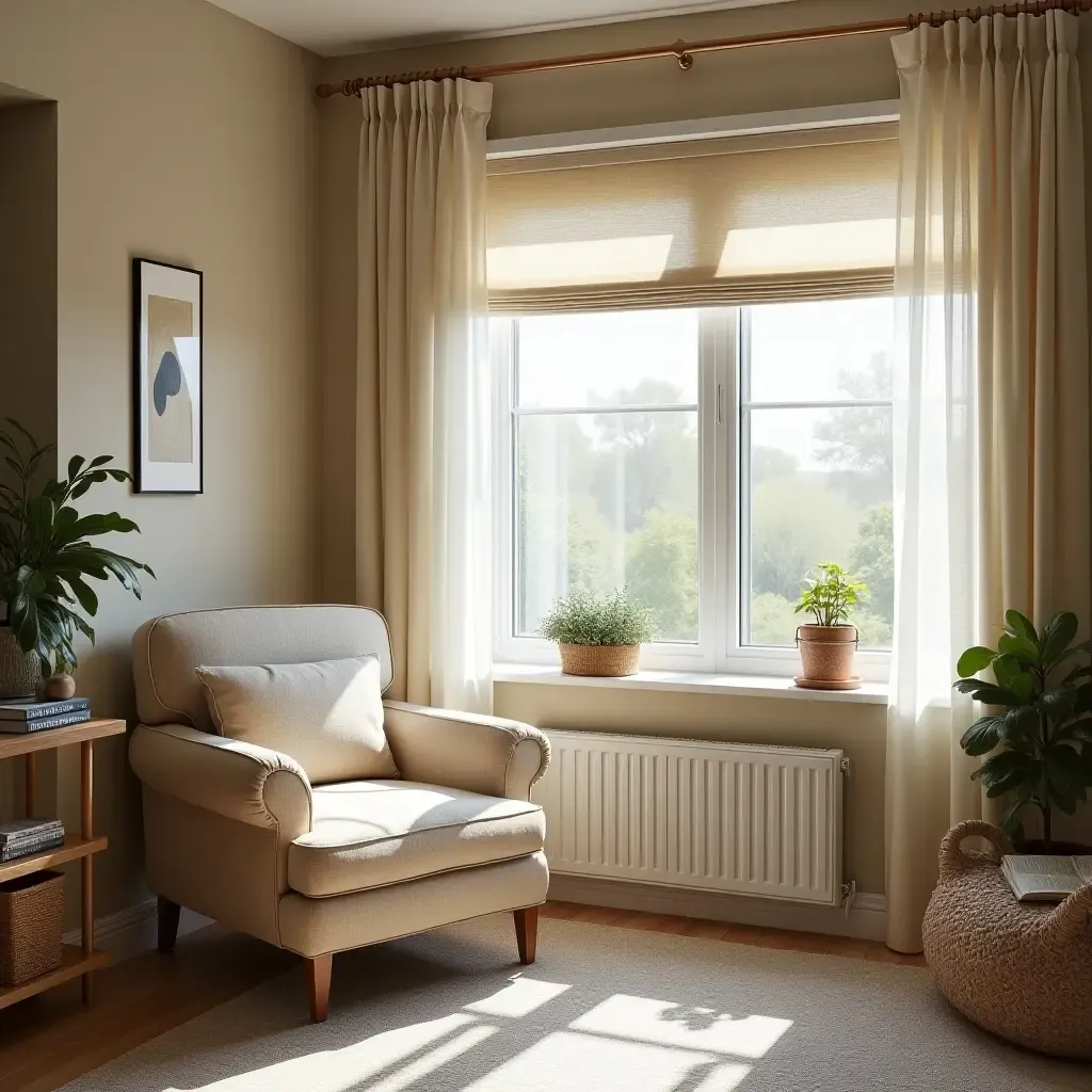 a photo of a serene teen bedroom with a comfortable chair for reading