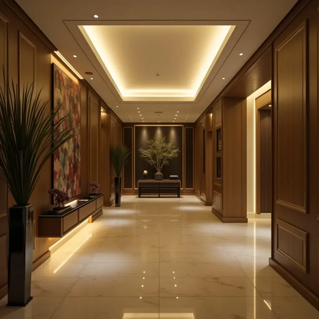 a photo of LED strip lights highlighting architectural features in a foyer