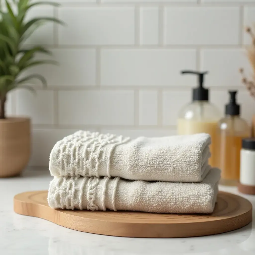 a photo of eco-friendly towels in a sustainable bathroom setup