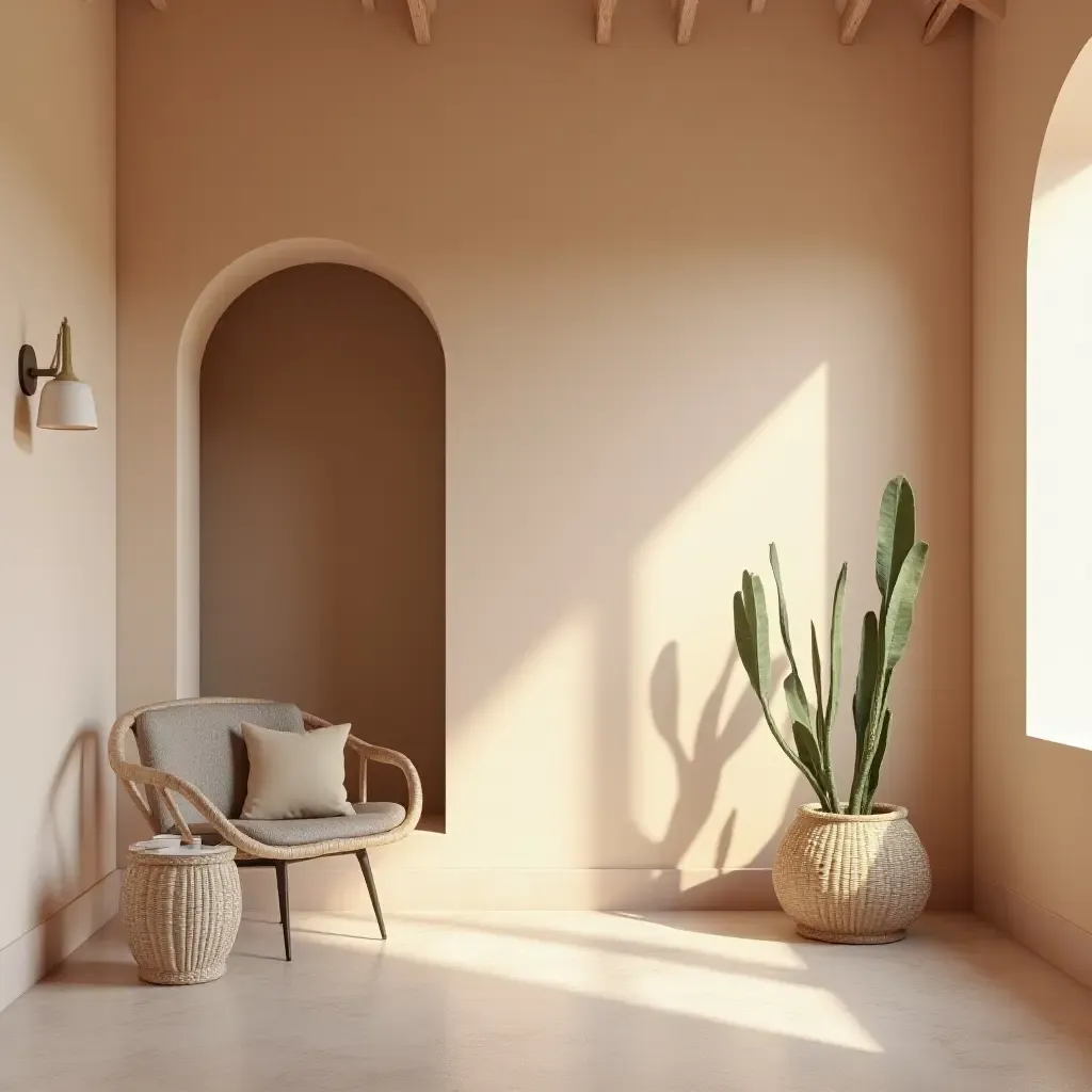 a photo of a Mediterranean-inspired space with pastel-colored walls