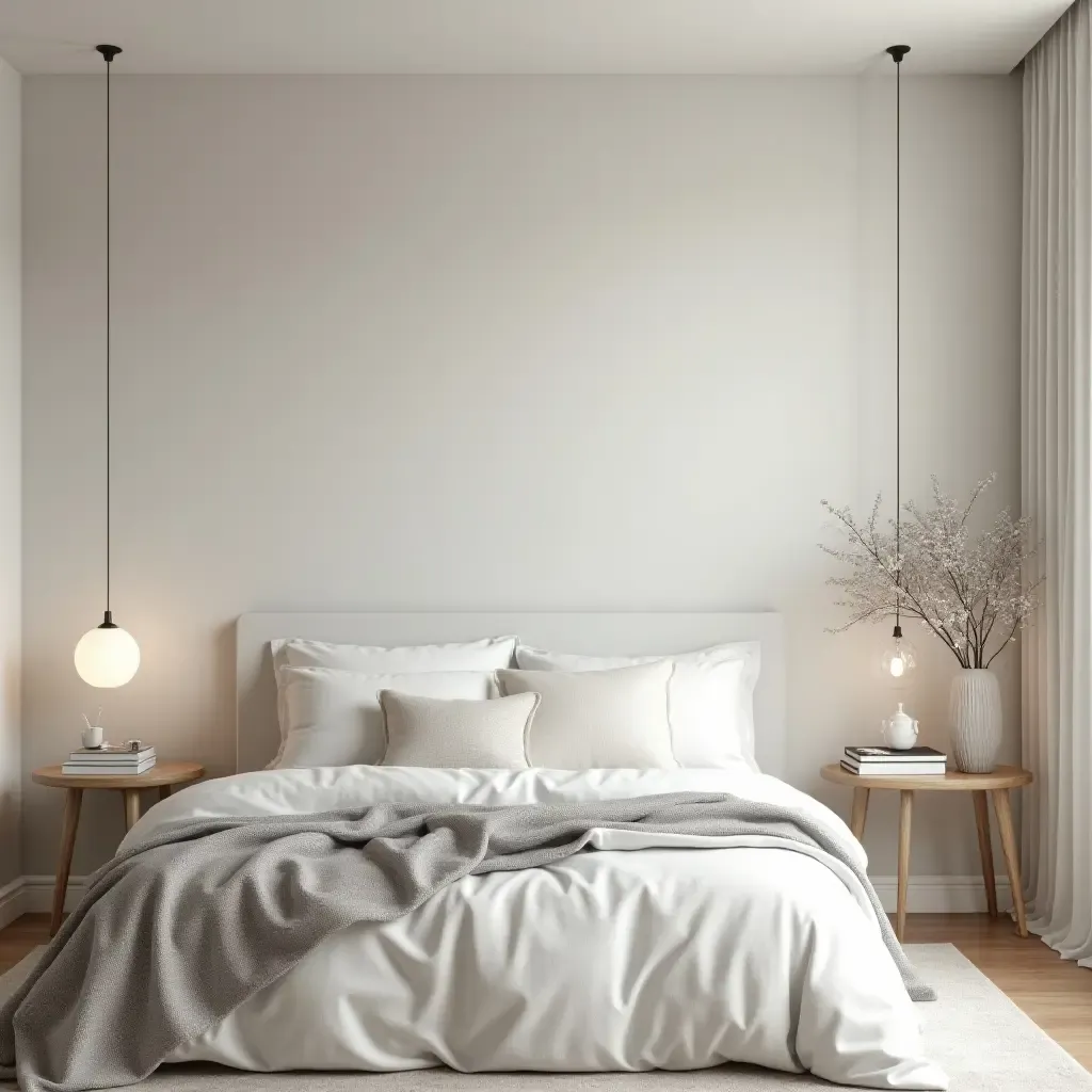 a photo of a calming bedroom with a monochromatic color scheme