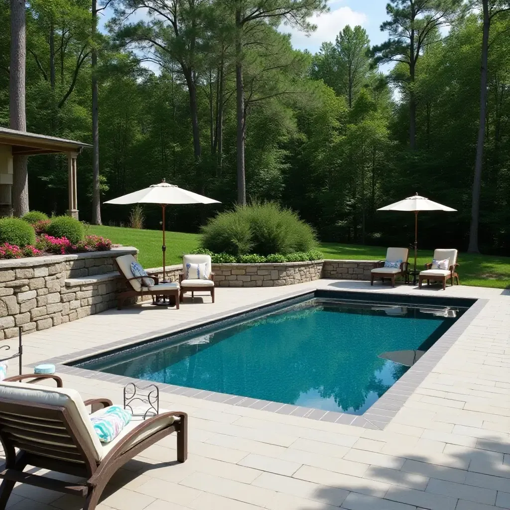 a photo of a small pool area with a compact fire pit