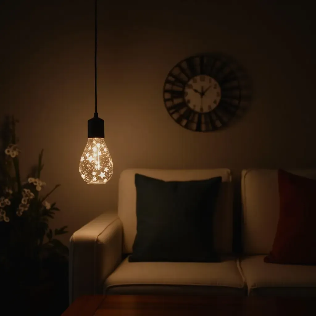 a photo of a pendant light with a starry night theme in a cozy room