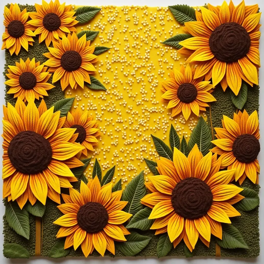 a photo of a bright, cheerful rug with sunflowers