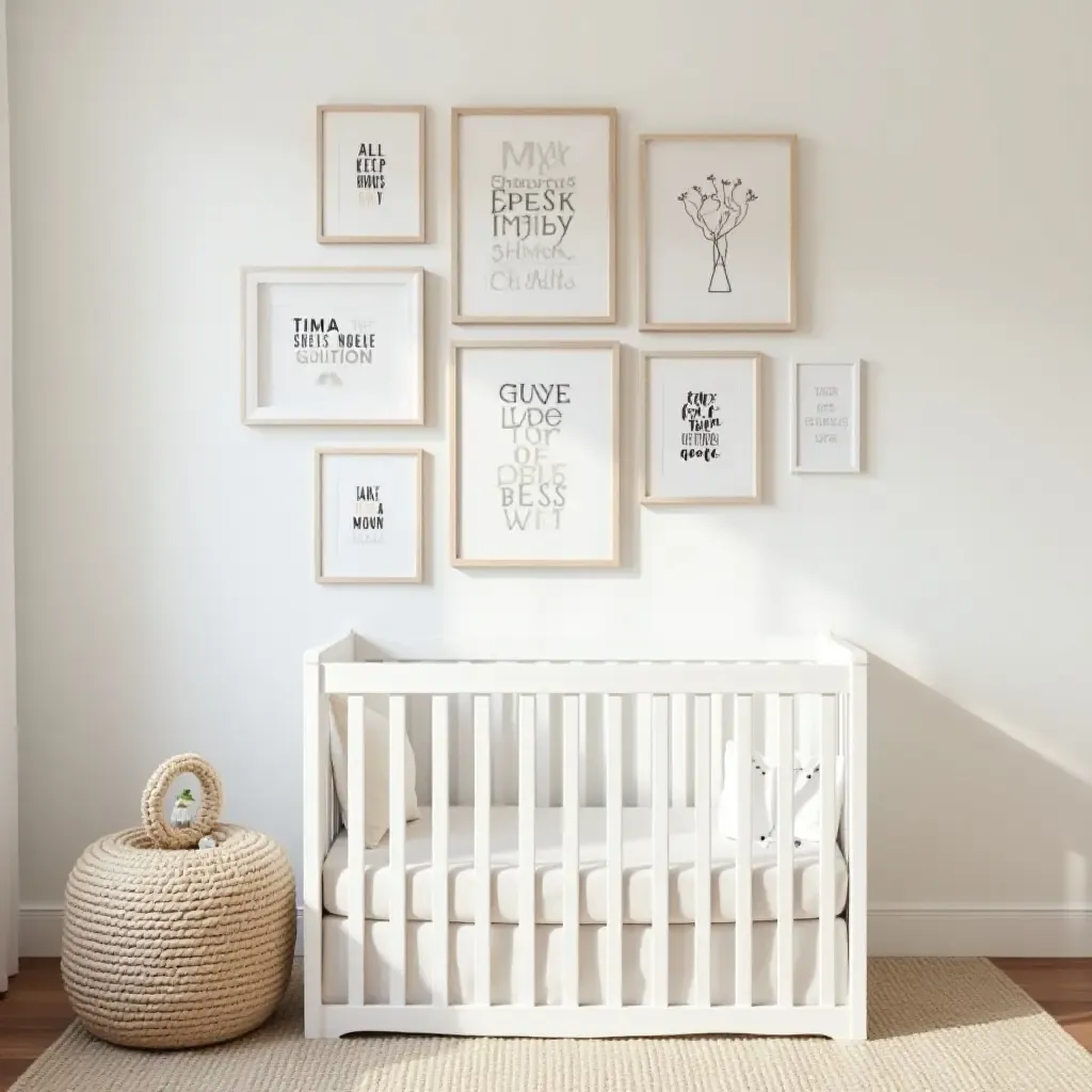 a photo of a nursery gallery wall featuring playful typography