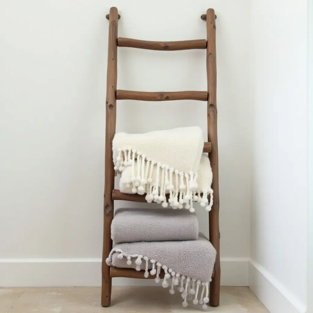 a photo of a decorative ladder used for blanket storage