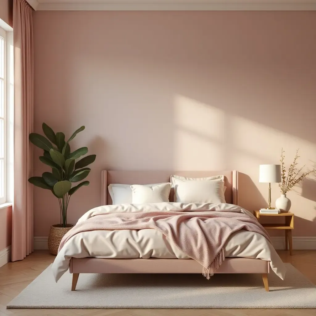 a photo of a chic bedroom with pastel color themes