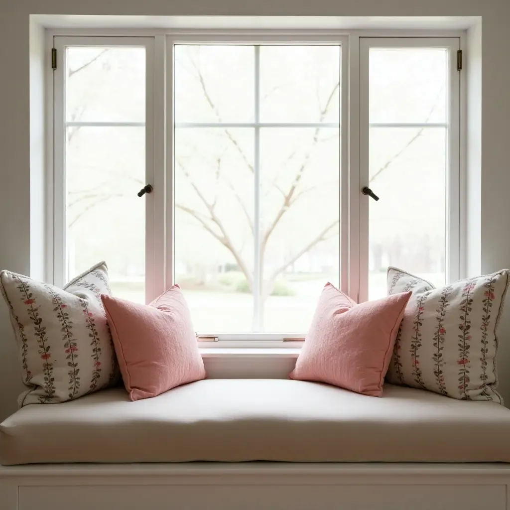 a photo of a teen study area with decorative throw pillows on a window seat