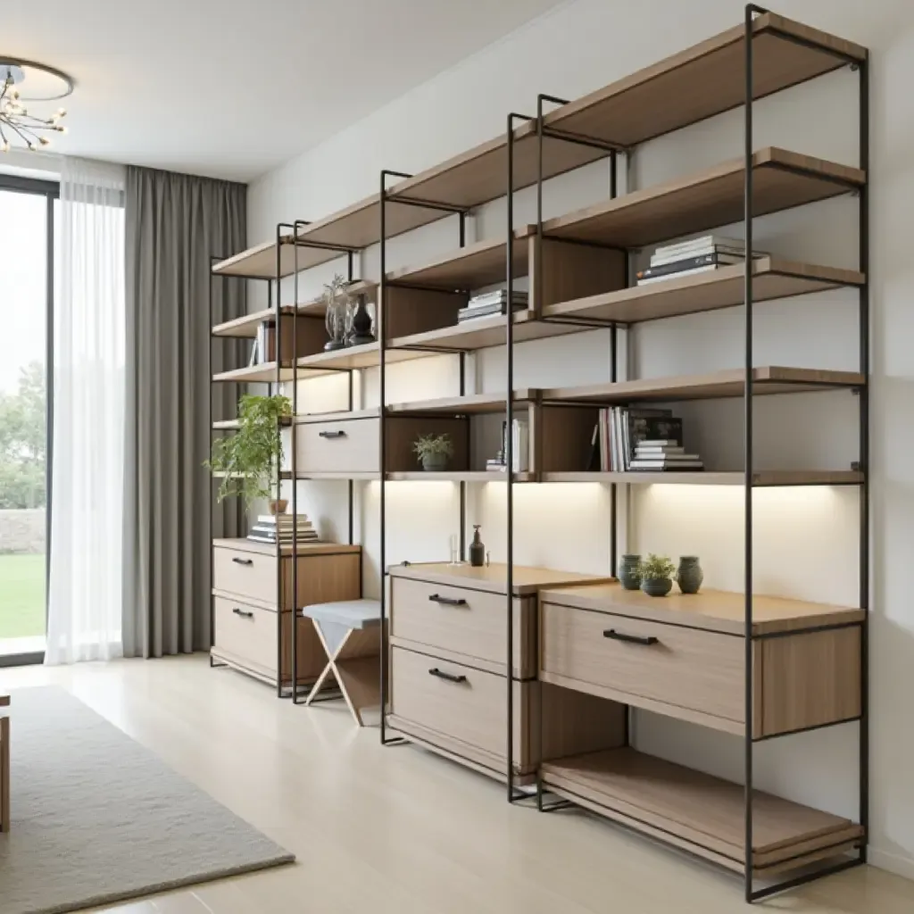 a photo of a corridor shelving unit designed for small spaces