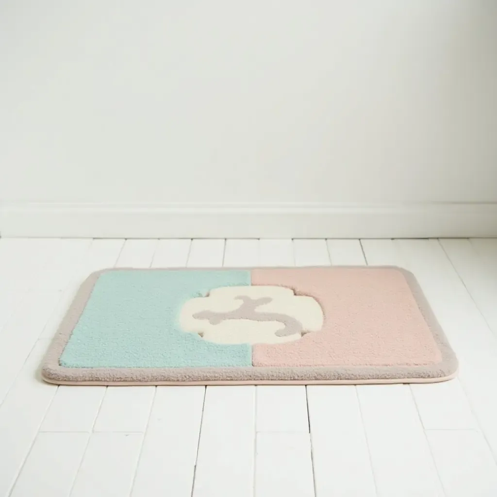 a photo of a pastel-colored bath mat with a cottage vibe