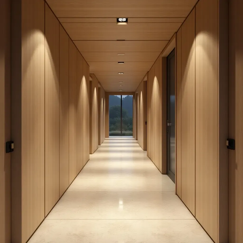 a photo of a corridor with acoustic panels and sound-absorbing materials for comfort