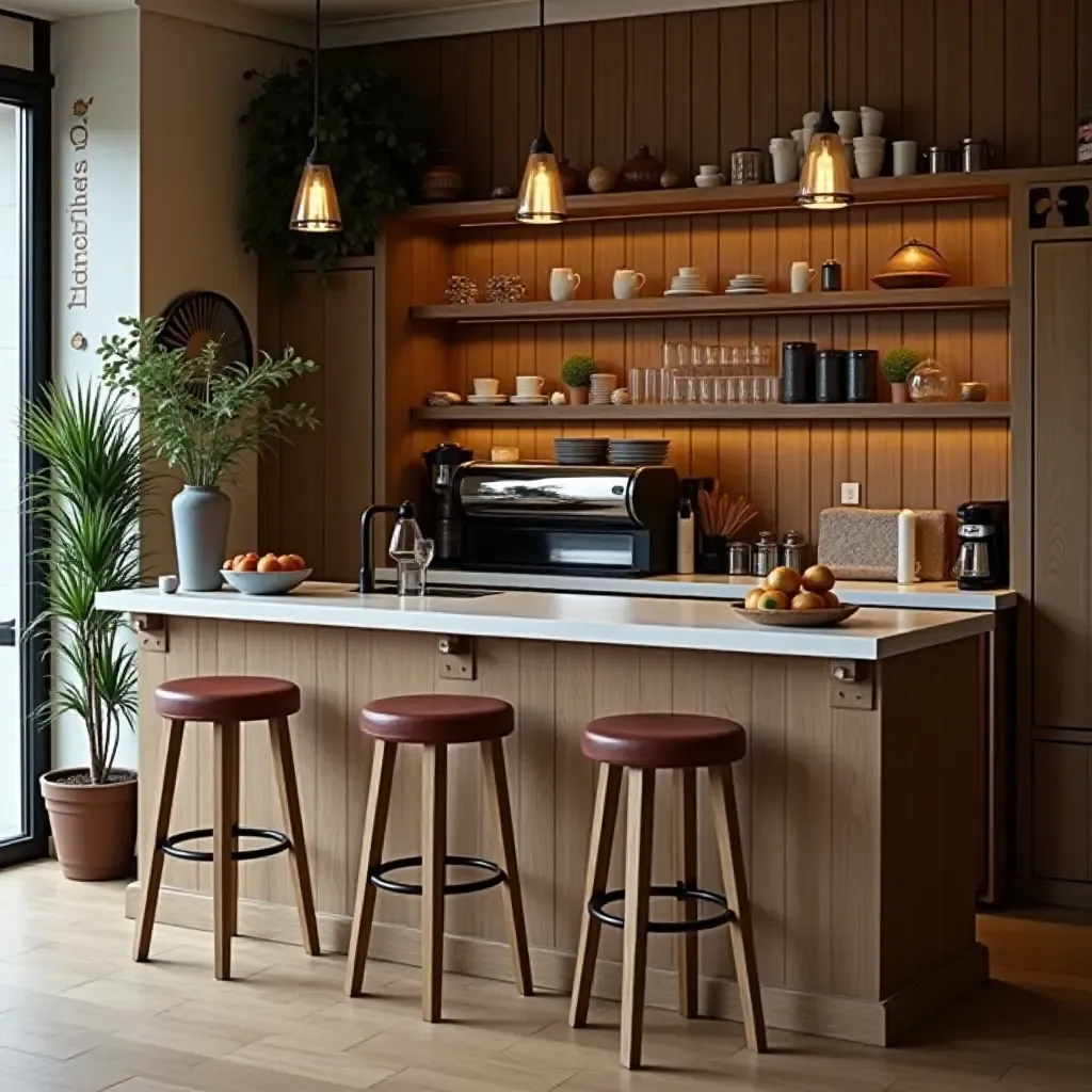 a photo of a coffee station with a cozy nook and comfortable seating