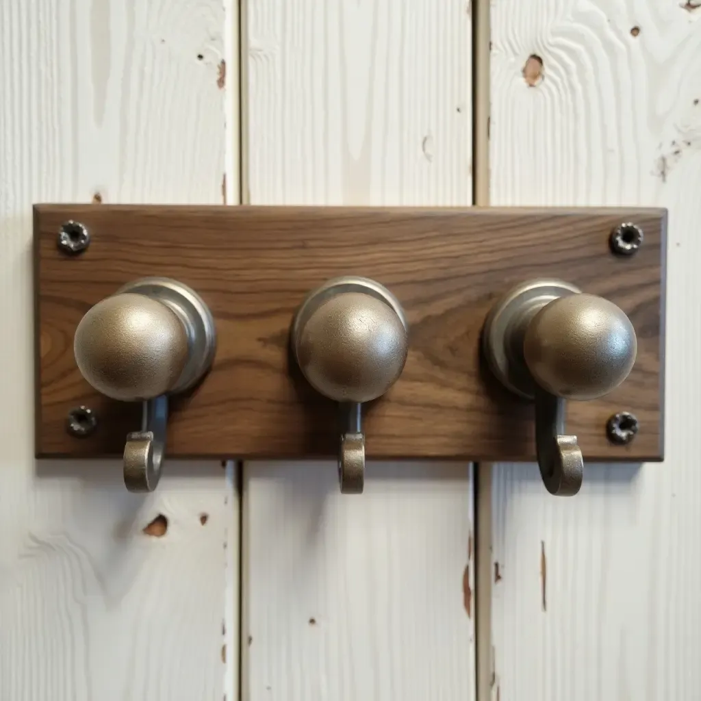 a photo of personalized coat hooks made from old doorknobs