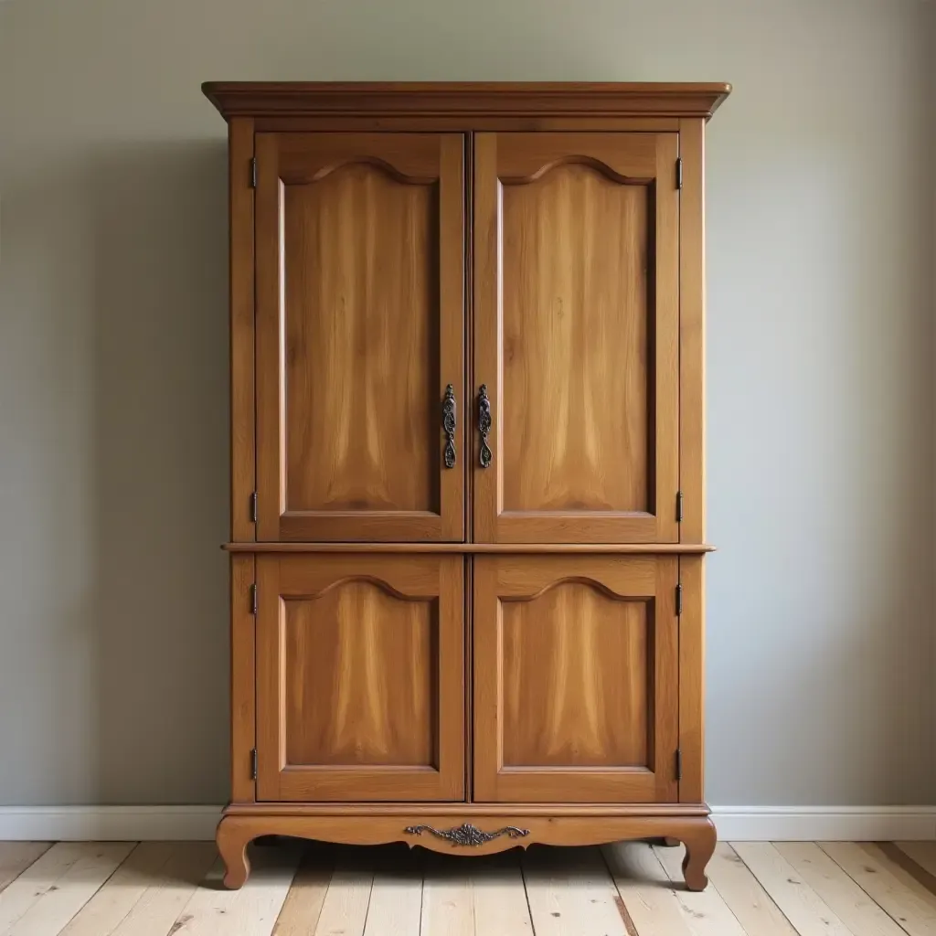 a photo of a wooden wardrobe with vintage style