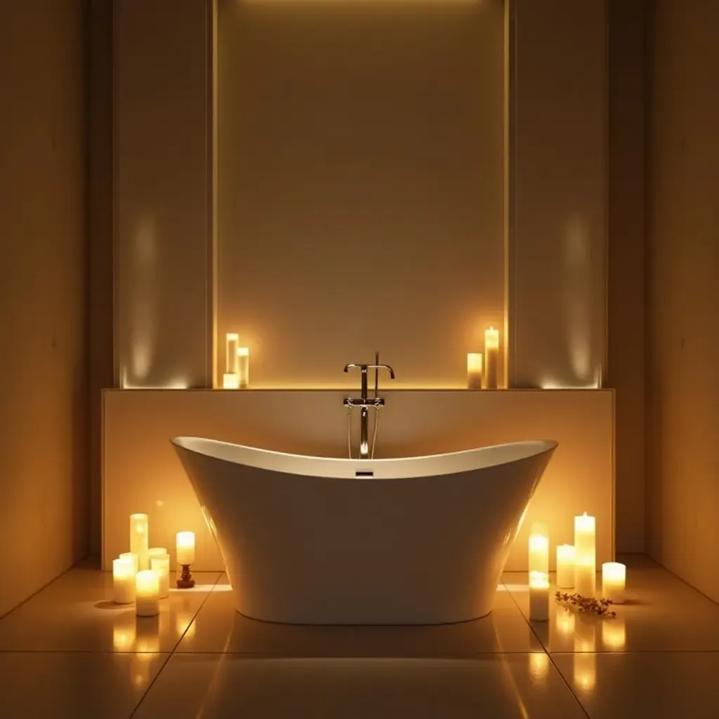 a photo of a freestanding tub surrounded by candles and soft lighting