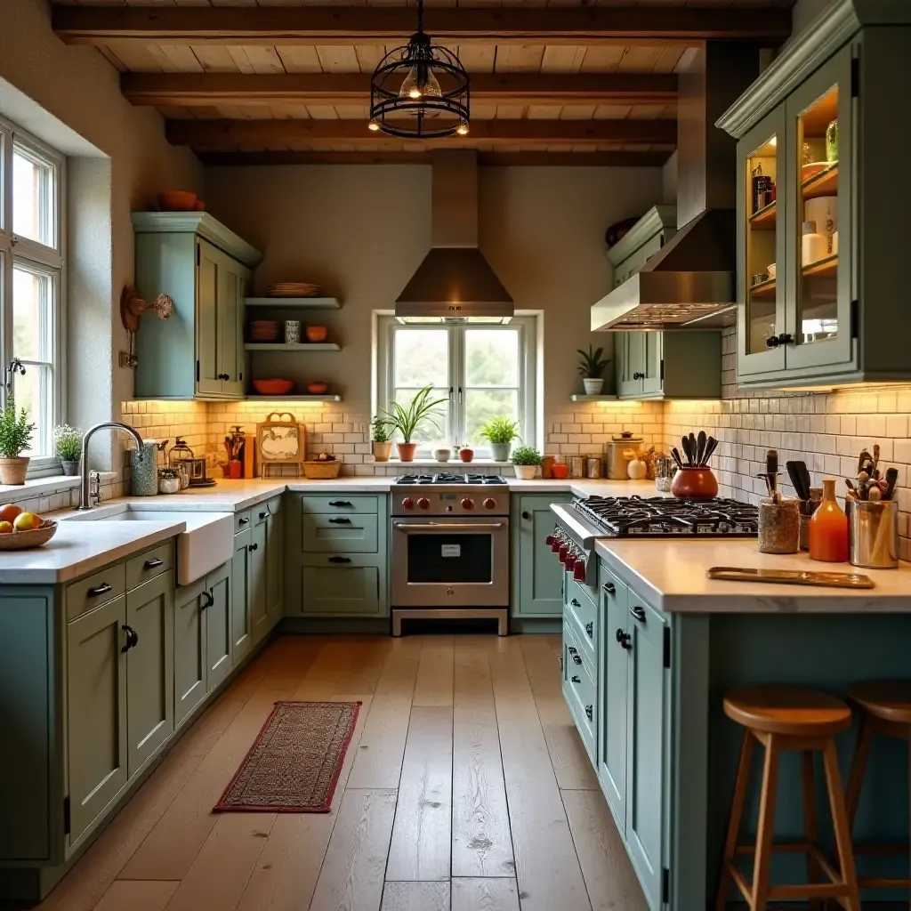 a photo of a warm and inviting kitchen with a mix of old and new elements