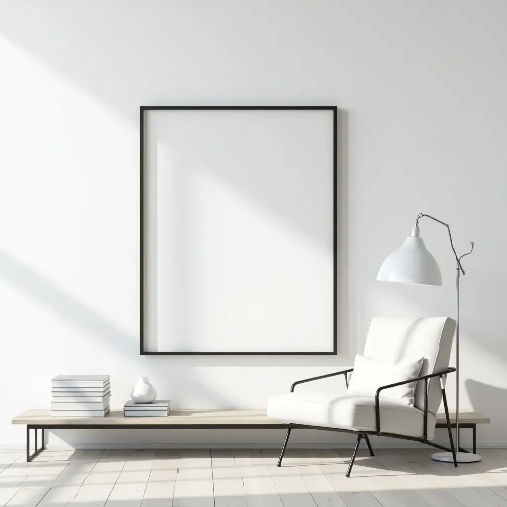 a photo of a minimalist black and white wall art display