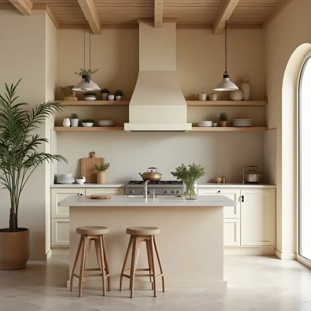 a photo of a kitchen with a Mediterranean-inspired color palette