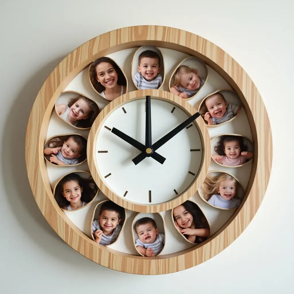 a photo of a unique photo clock featuring pictures of loved ones