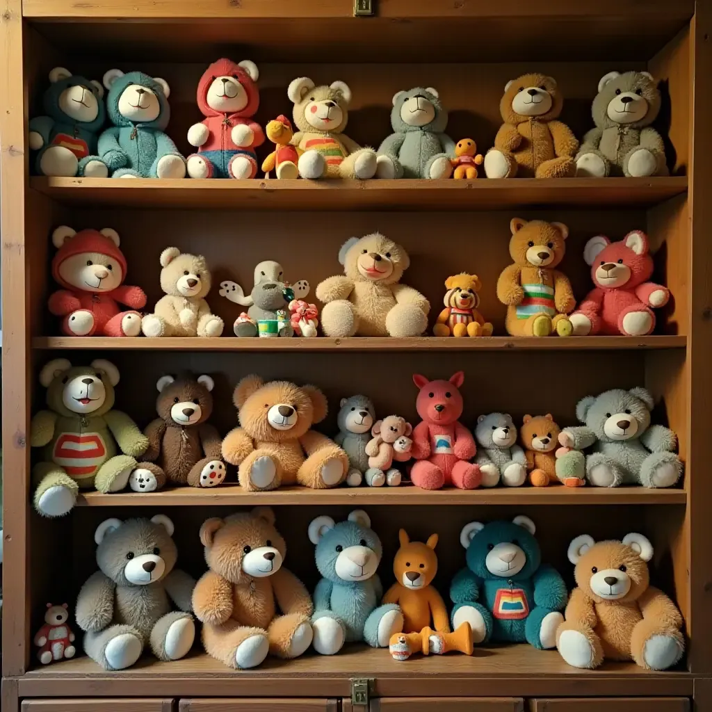 a photo of a nostalgic childhood toy collection displayed