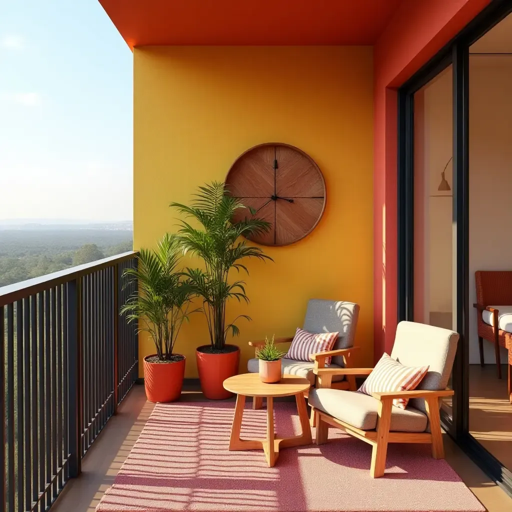 a photo of a balcony showcasing a mix of bright colors and textures