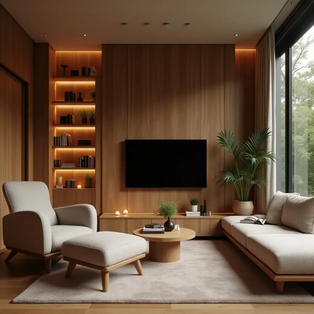 a photo of a cozy reading nook beside the TV area