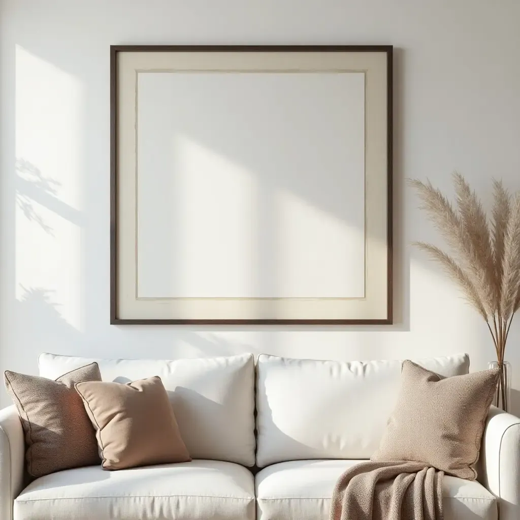 a photo of a timeless farmhouse decor featuring vintage wall art and soft textiles