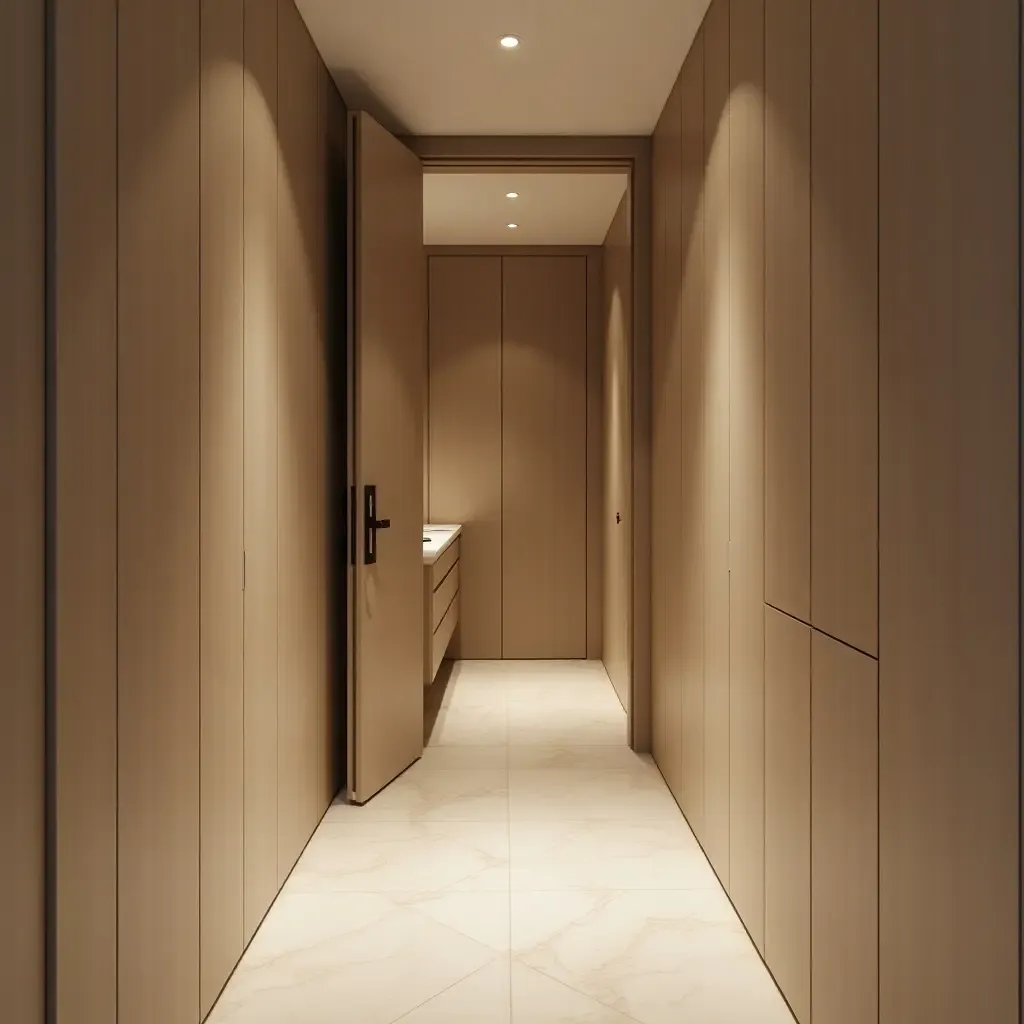 a photo of a narrow corridor with a hidden pantry door