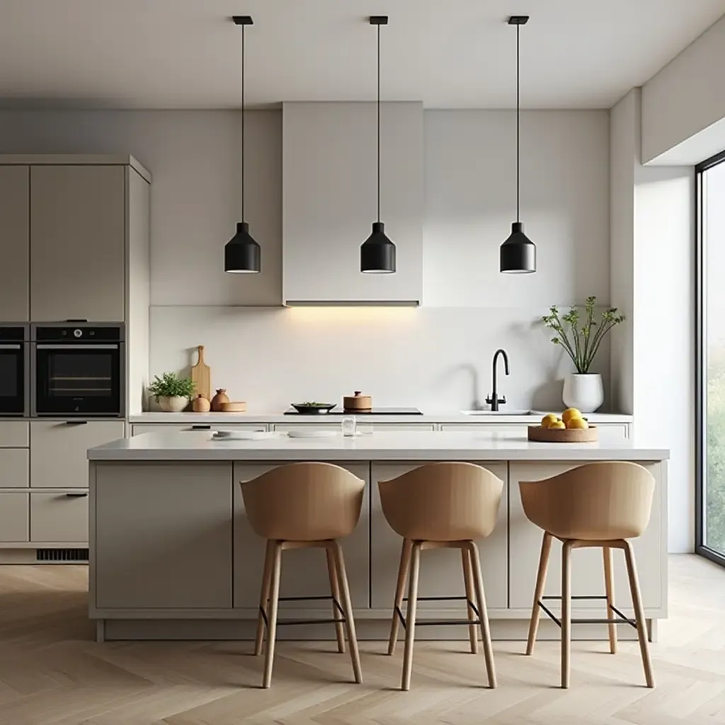 a photo of minimalist pendant lights in a Scandinavian kitchen