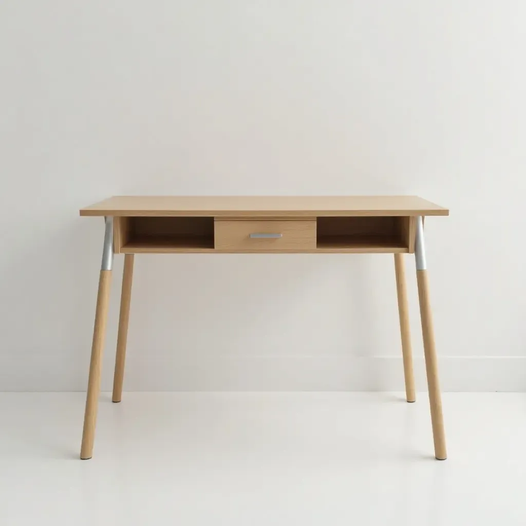 a photo of a stylish desk made from wood and metal for kids