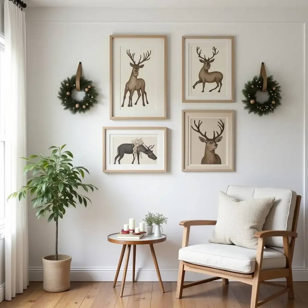 a photo of a gallery wall with a seasonal theme, changing with the holidays