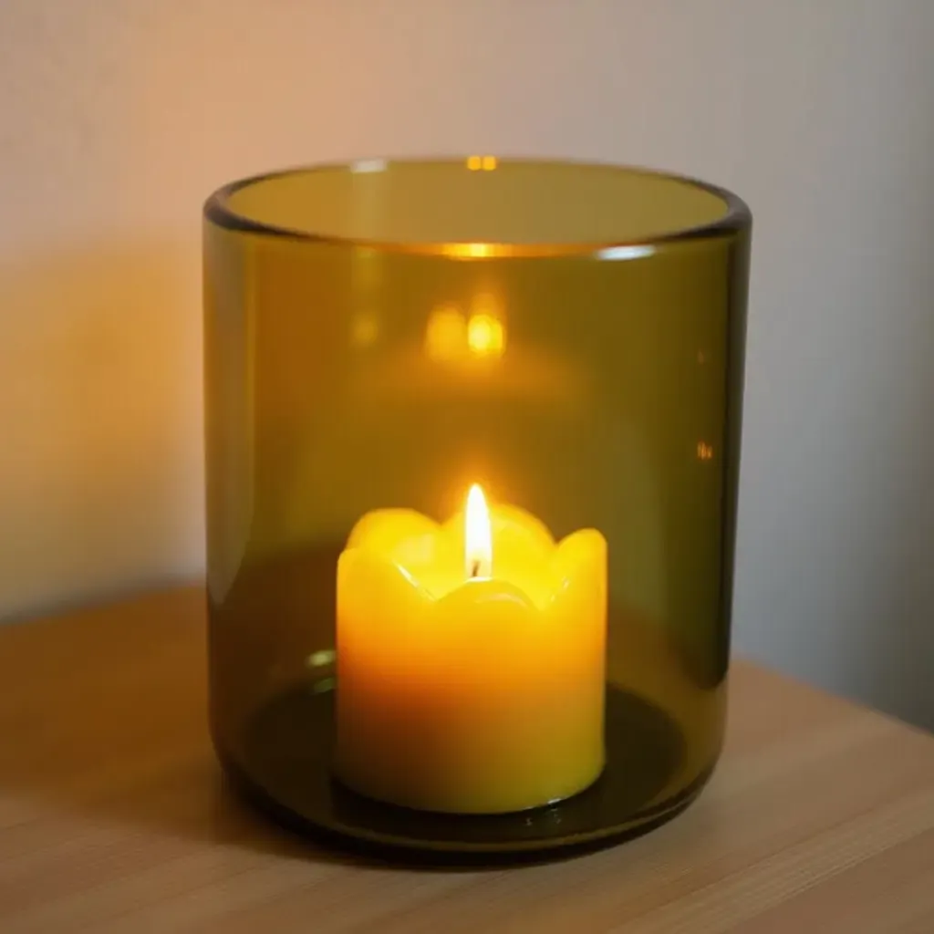 a photo of a DIY candle holder made from wine bottles