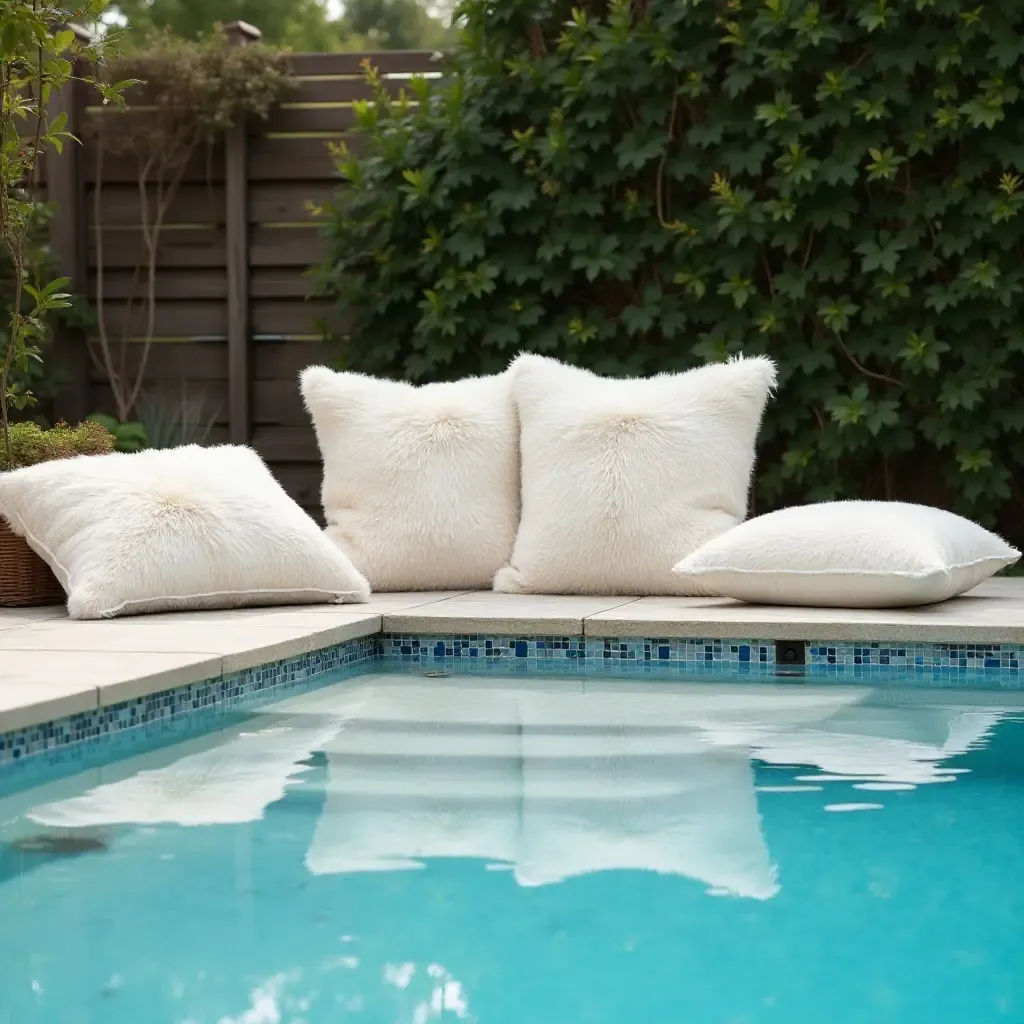 a photo of plush throw pillows transforming a simple pool area